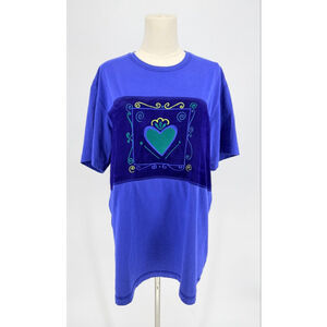 Vintage Johnny Was Blue Short Sleeve Womens T Shirt Embroidered Heart M 90s